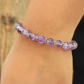 Purple Crystal Stone Stretch Bracelet in Sterling Silver